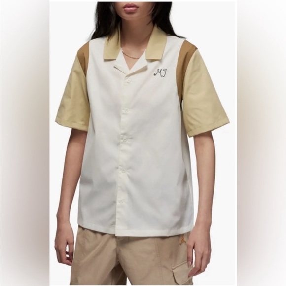 Jordan Bowling Shirt Colorblock Camp Boxy Button Down Women’s XS Brown Kelp/Sail - Picture 6 of 16